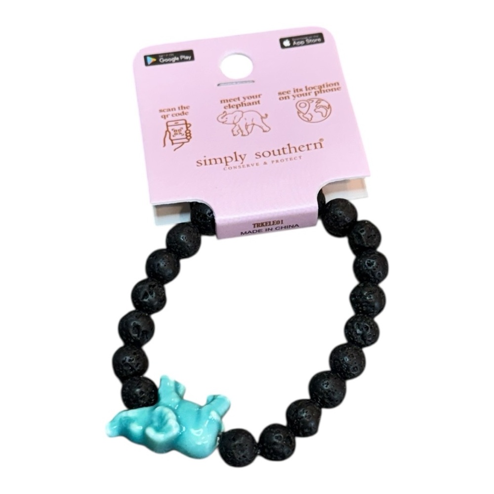 Simply Southern Black Lava Beads with Blue  Elephant Tracker Bracelet